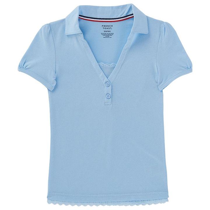 Girls 4-16 French Toast School Uniform Lace Trim Polo, Size: 4-5, Blue