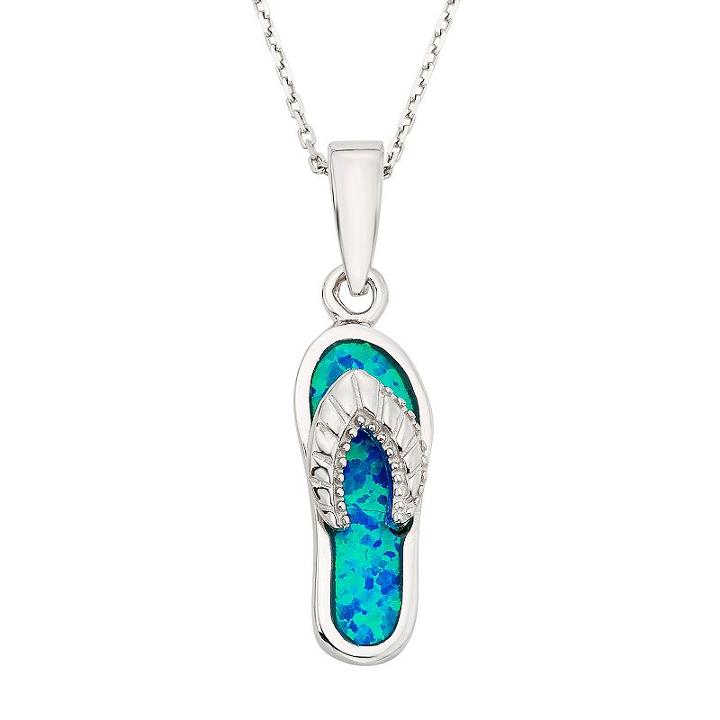 Lab-created Blue Opal Sterling Silver Flip-flop Pendant Necklace, Women's, Size: 18