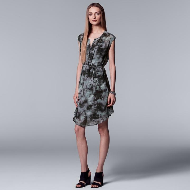 Women's Simply Vera Vera Wang Printed Pleat Dress, Size: Xl, Med Green