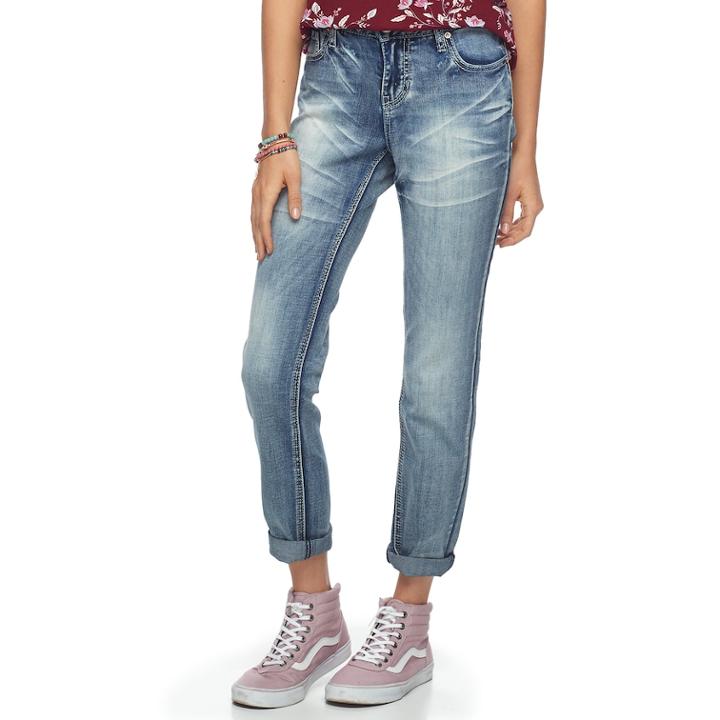 Juniors' Hydraulic Bailey Sequin Pocket Skinny Boyfriend Jeans, Teens, Size: 15, Blue