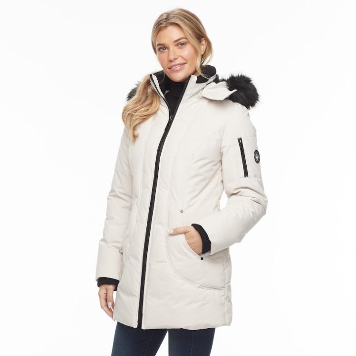 Women's Halitech Radiance Faux-fur Trim Hooded Parka, Size: Medium, White