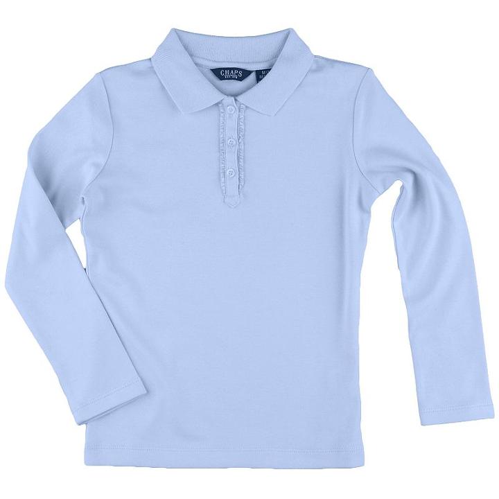 Girls 4-6x Chaps Ruffled Placket School Uniform Polo, Girl's, Size: Xl, Blue Other