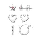 Charming Girl Kids' Sterling Silver Crystal Star, Heart Stud & Hoop Earring Set, Pink