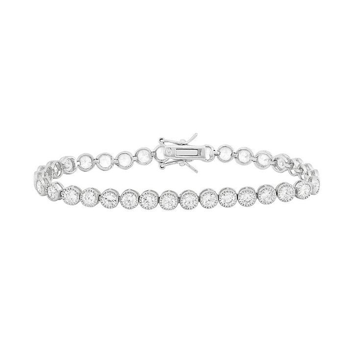 Cubic Zirconia Sterling Silver Miligrain Tennis Bracelet, Women's, Size: 7.25, White