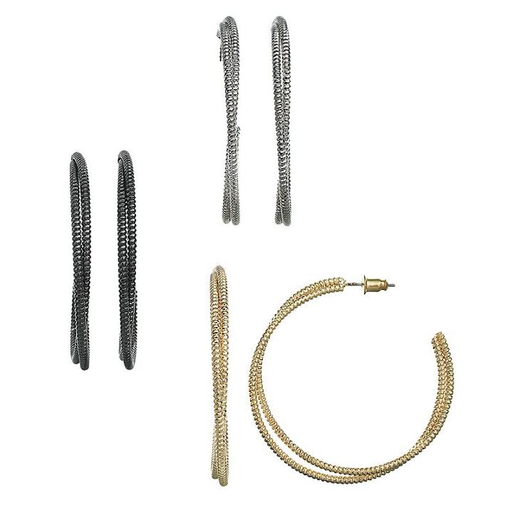 Jennifer Lopez Textured Hoop Earring Set, Women's, Multicolor