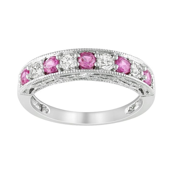 Sterling Silver Lab-created Pink And White Sapphire Stack Ring, Women's, Size: 9