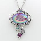 Sterling Silver Drusy, Quartz And Lab-created Opal Pendant, Women's, Pink