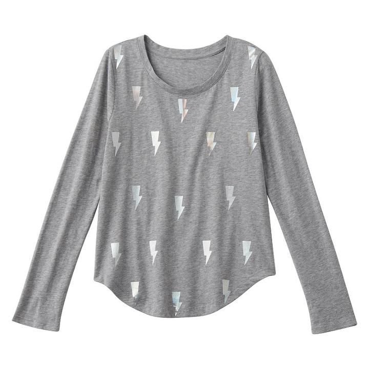 Girls 7-16 & Plus Size So&reg; Perfectly Soft Long Sleeve Graphic Tee, Girl's, Size: 7-8, Med Grey
