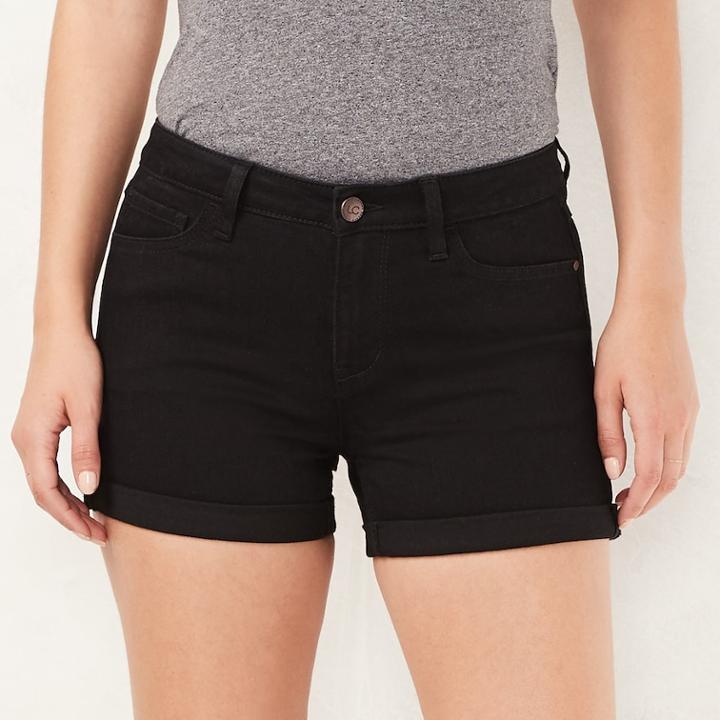 Women's Lc Lauren Conrad Cuffed Jean Shorts, Size: 10, Black