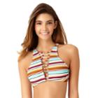 Juniors' California Sunshine Strappy Striped High-neck Bikini Top, Women's, Size: Large, Laser Light