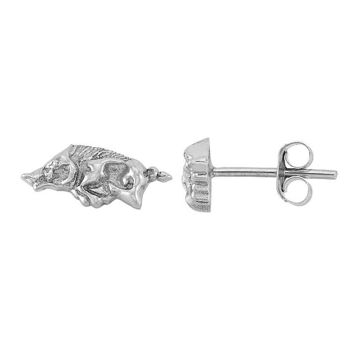 Dayna U Sterling Silver Arkansas Razorbacks Logo Stud Earrings, Women's, Grey