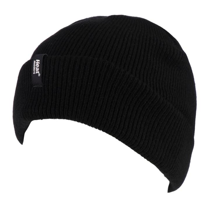Men's Heat Holders Ribbed Knit Cuffed Beanie, Black