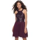 Juniors' Speechless Sequin Halter Skater Dress, Teens, Size: 13, Drk Purple