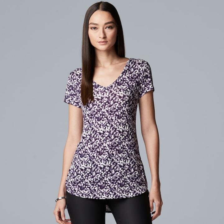 Women's Simply Vera Vera Wang Printed V-neck Tee, Size: Xs, Drk Purple