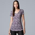 Women's Simply Vera Vera Wang Printed V-neck Tee, Size: Xs, Drk Purple
