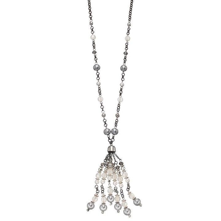 Gray Simulated Pearl Tassel Necklace, Women's, Grey