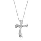 Sterling Silver 1/10 Carat T.w. Diamond Cross Pendant Necklace, Women's, White