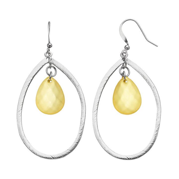 Yellow Beaded Nickel Free Orbital Teardrop Earrings, Women's