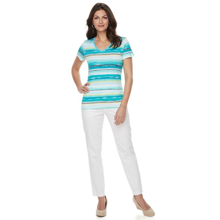 Petite Croft & Barrow&reg; V-neck Tee, Women's, Size: M Petite, Dark Blue