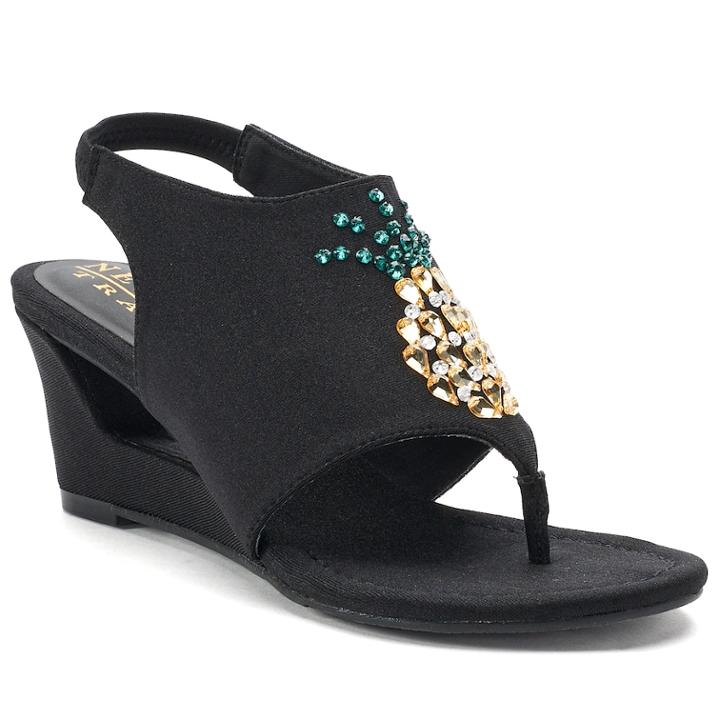 New York Transit Fancy Fruit Women's Wedge Sandals, Size: Medium (7), Black