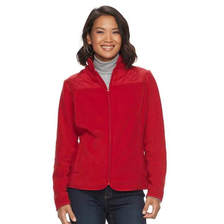 Women's Croft & Barrow&reg; Quilted Yoke Fleece Jacket, Size: Xl, Med Red