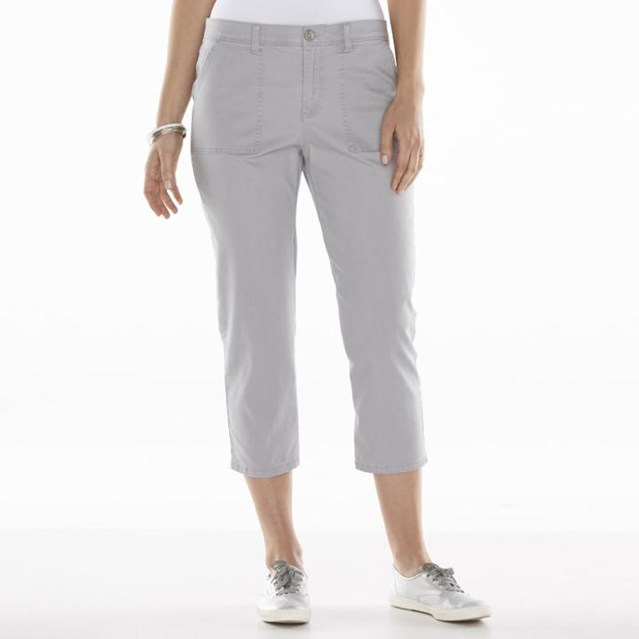 Gloria Vanderbilt Nadine Comfort Waist Twill Capris - Women's, Size: 16, Light Grey
