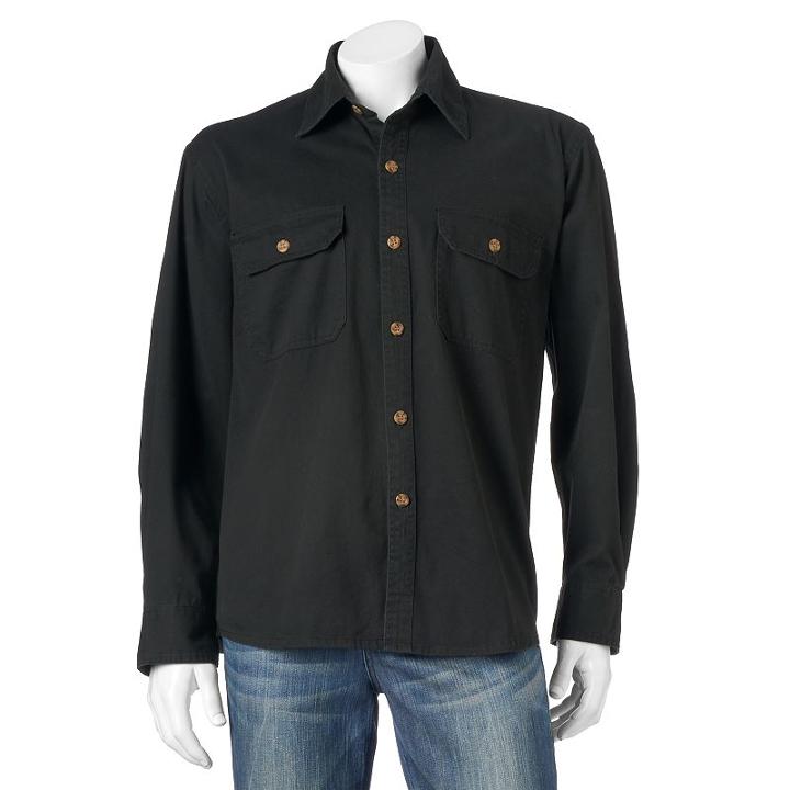 Men's Bear River Classic-fit Washed Twill Button-down Shirt, Size: Xl, Black