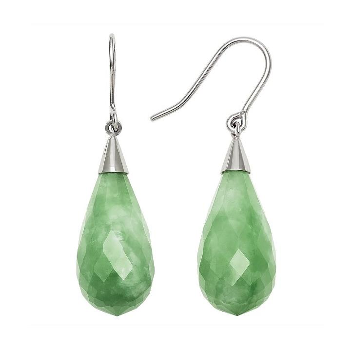 Sterling Silver Jade Briolette Earrings, Women's, Green