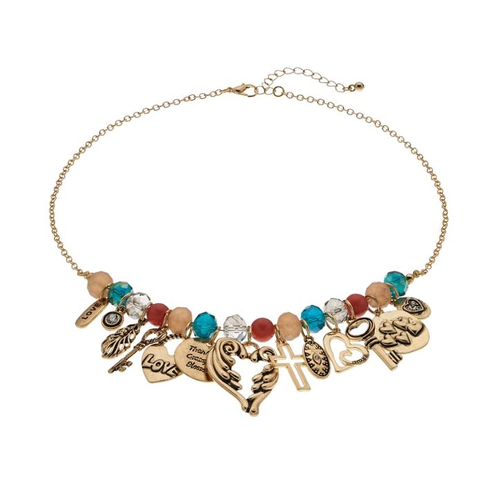 Believe In Cross, Angel Wings & Heart Charm Necklace, Women's, Multicolor
