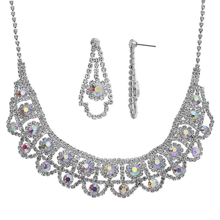 Crystal Allure Bib Necklace And Drop Earring Set, Women's, Size: 15, White