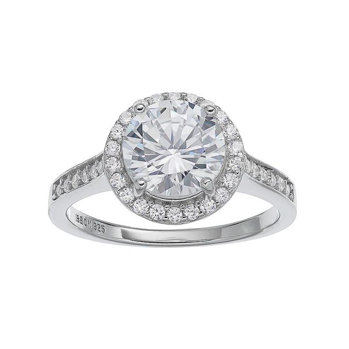 Primrose Sterling Silver Cubic Zirconia Halo Ring, Women's, Size: 7, White