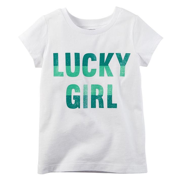 Girls 4-8 Carter's Short Sleeve Lucky Girl Glitter Graphic Tee, Size: 6x, White