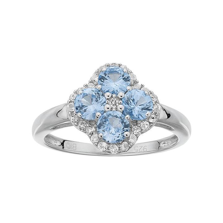 Sterling Silver Blue & White Topaz Flower Ring, Women's, Size: 9