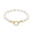 Pearlustre By Imperial Freshwater Cultured Pearl And Diamond Accent 14k Gold Over Silver Bracelet, Women's, White