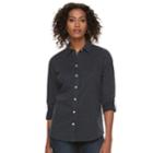 Women's Croft & Barrow&reg; Ruffle Placket Button-down Shirt, Size: Large, Blue