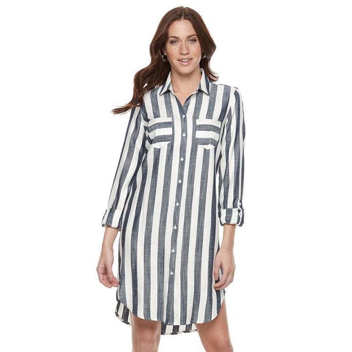 Women's Sharagano Striped Roll-tab Shirtdress, Size: 14, Ovrfl Oth