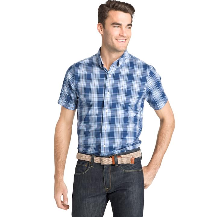 Men's Izod Coolfx Classic-fit Plaid Moisture-wicking Button-down Shirt, Size: Xl, Brt Blue
