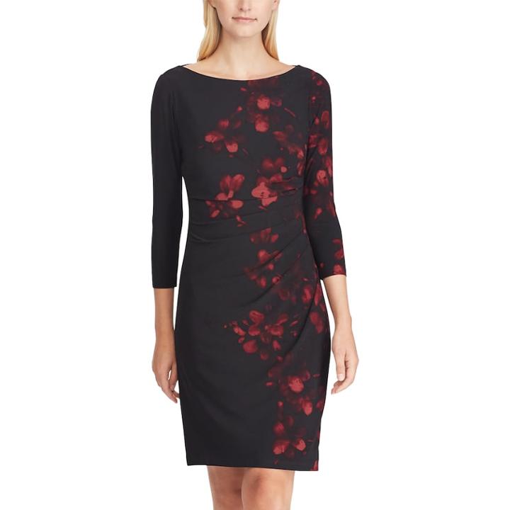 Women's Chaps Floral Ruched Sheath Dress, Size: Xs, Black