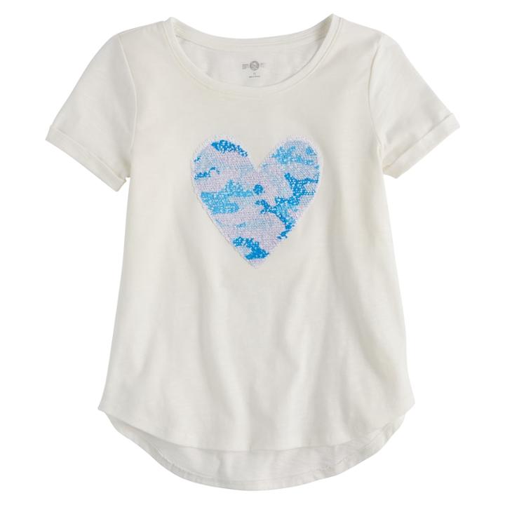 Girls 7-16 & Plus Size So&reg; Flip Sequin Rolled Cuff Tee, Size: 10, Light Grey