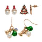 Santa Hat & Christmas Tree Nickel Free Drop Earring Set, Teens, Multicolor