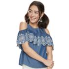 Juniors' So&reg; Ruffle Cold-shoulder Top, Teens, Size: Xs, Light Blue
