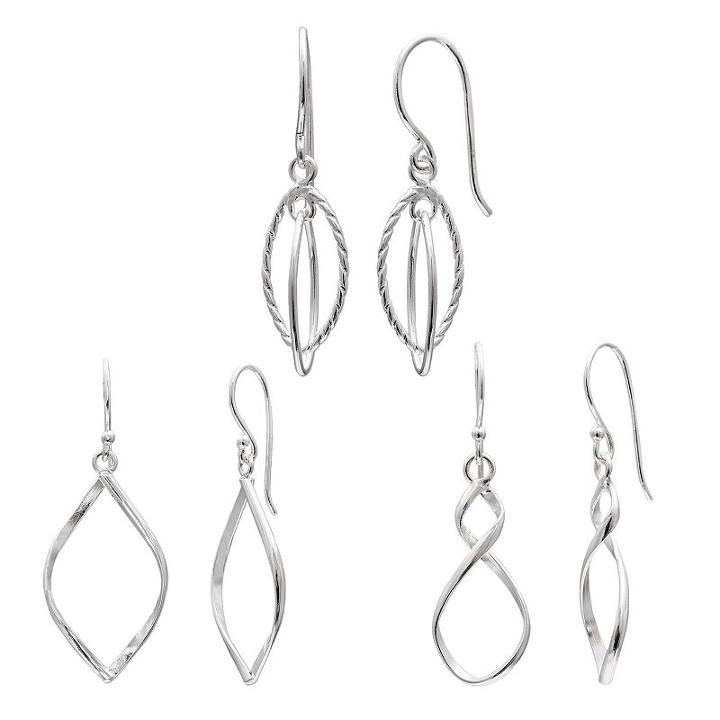 Pure 925 Sterling Silver Hoop, Marquise & Infinity Drop Earring Set, Women's