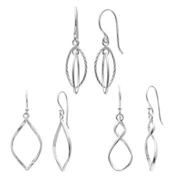 Pure 925 Sterling Silver Hoop, Marquise & Infinity Drop Earring Set, Women's