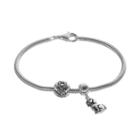 Individuality Beads Sterling Silver & 14k Gold Over Silver Snake Chain Bracelet, Dog Charm & Heart Bead Set, Women's, Grey