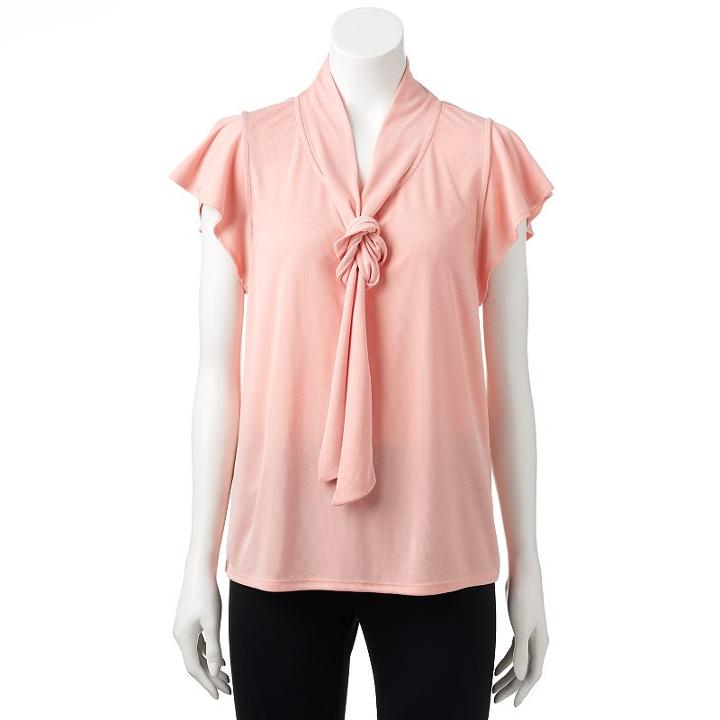 Women's Elle&trade; Ruffle Sleeve Front-tie Top, Size: Large, Lt Orange