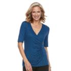 Women's Dana Buchman Printed Surplice Top, Size: Medium, Dark Blue