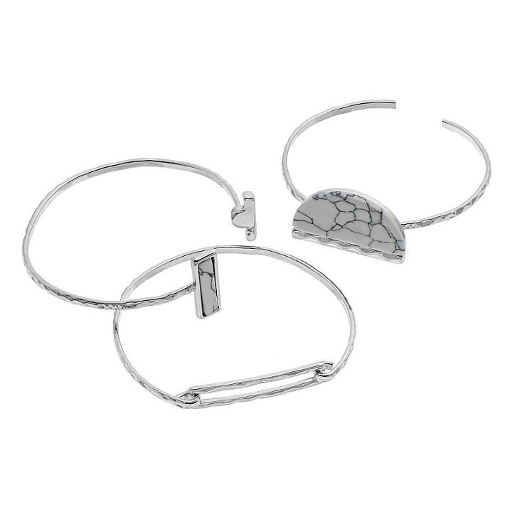 Mudd&reg; Geometric Simulated Howlite Bracelet Set, Women's, Silver