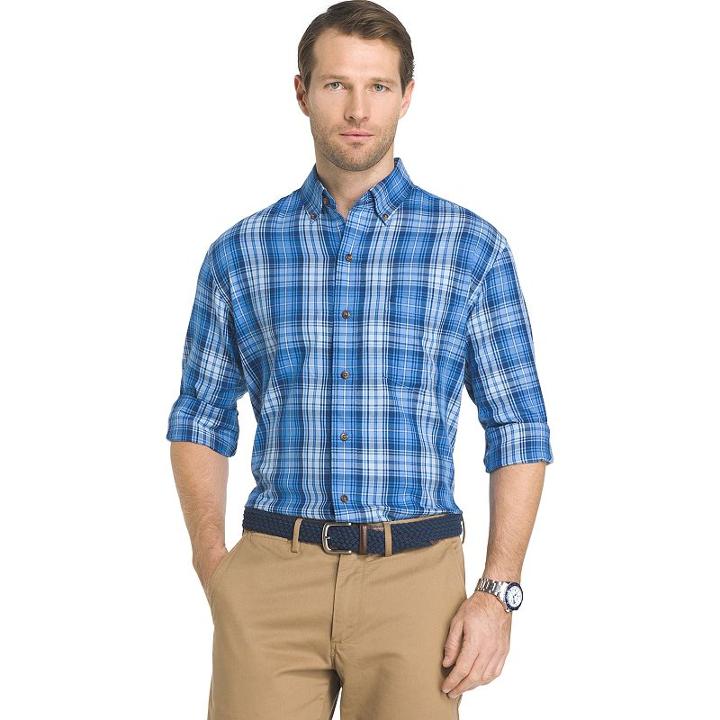 Men's Izod Fieldhouse Regular-fit Plaid Easy-care Button-down Shirt, Size: Large, Blue Other
