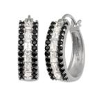 Sterling Silver Lab-created White Sapphire And Black Spinel Hoop Earrings, Women's