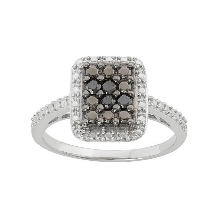 Sterling Silver 1/6 Carat T.w. Black Diamond Halo Ring, Women's